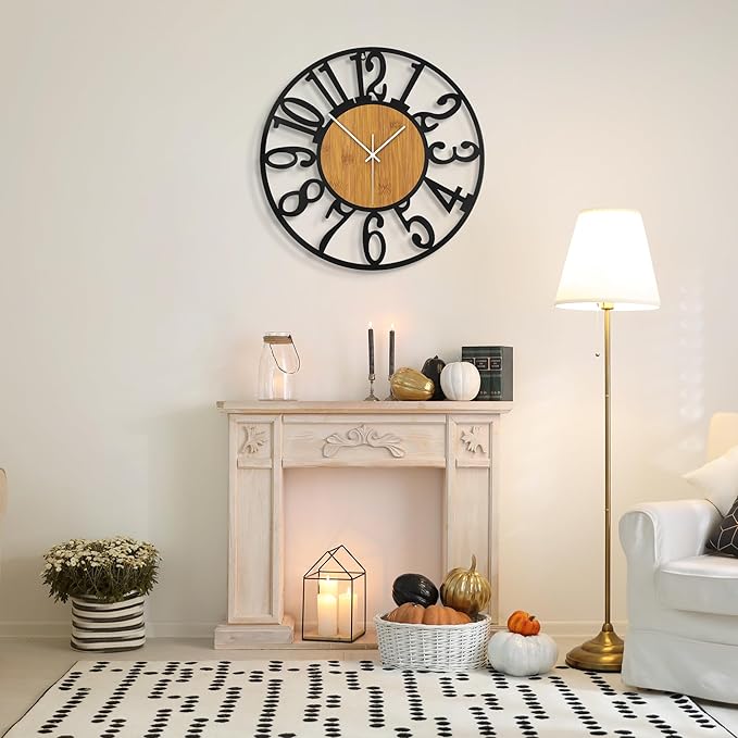 Large Wall Clock for Living Room Decor, 20 Inch Non Ticking Silent, Battery Operated Modern Vintage Oversized Wall Clock for Bedroom Kitchen