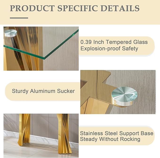 Glass 4 Piece Living Room Table Sets,4-Piece Table Set Includes 1 Glass Coffee Table and 1 Console Table and 2 End Tables with Stainless Steel Frame,Modern Coffee Table Set of 4 for Living Room