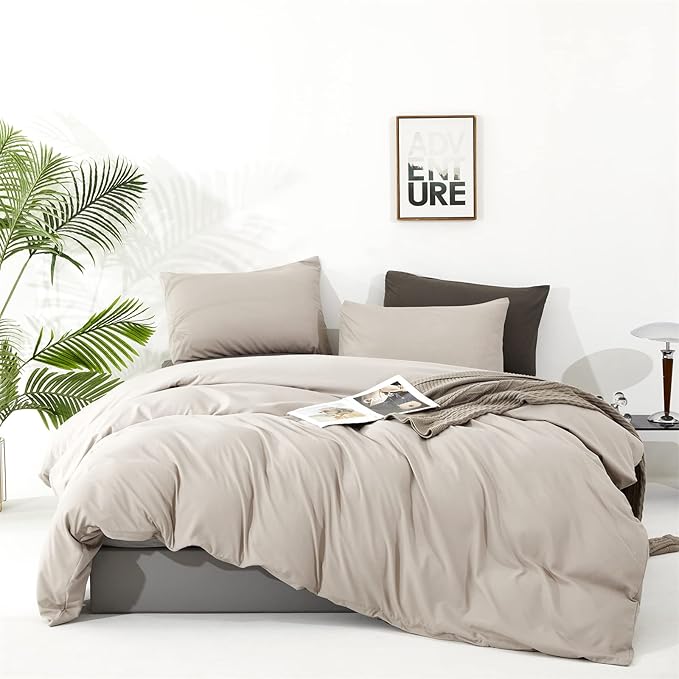 Luxlovery Beige Khaki Comforter Set Queen Beige Bedding Set Oatmeal Blanket Quilts Solid Cream Khaki Taupe 3PCS Queen Comforter Set Women Men
