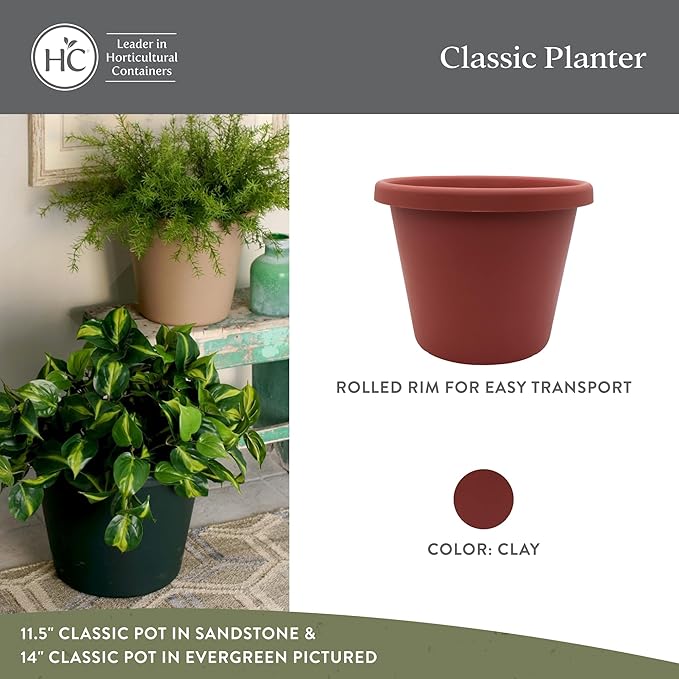 The HC Companies Classic Round Plastic Plant Pot w/Rolled Rim - Lightweight & UV Resistant Flower Pot for Herbs & More - Outdoor & Indoor Plant Pots w/Drainage (20 inch Clay, Pack of 2)