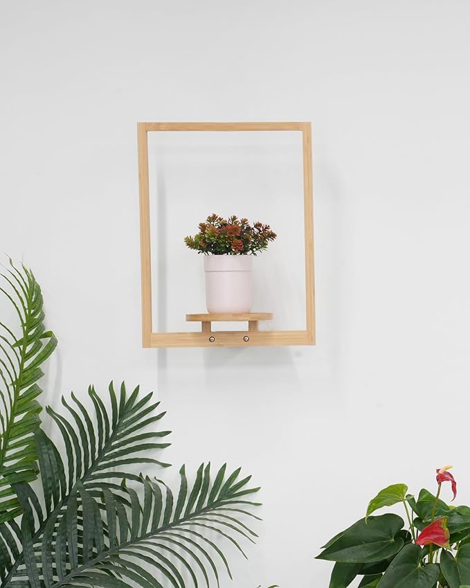 yadoker Wall Planters for Indoor Plants,Bamboo Hanging Plant Holders, Wall Decor Plant Stand, 1-Pack Window Plant Shelves for Living Room & Entryway