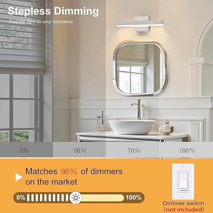 Nickel Bathroom Vanity Light 15.75 inch, 12W Dimmable 5CCT LED Bathroom Light Fixture Over Mirror Restroom-ETL Certificated