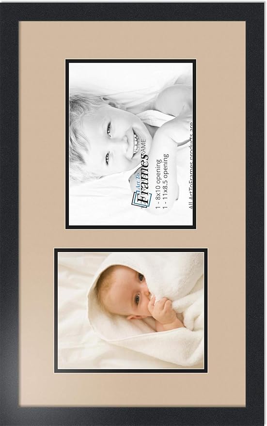 ArtToFrames Collage Photo Frame Double Mat with 1 - 8.5x11^ 8x10 Openings and Satin Black Frame