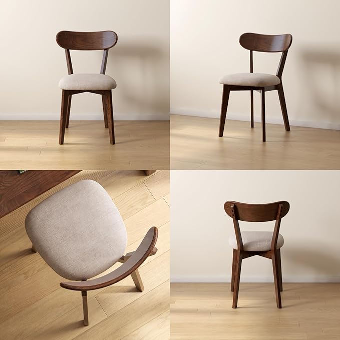 100% Solid Oak Wood Dining Room Chairs - Practical Kitchen Chairs - Wood Chair for Dining Room, Kitchen (4, Walnut with Grey Cushion)