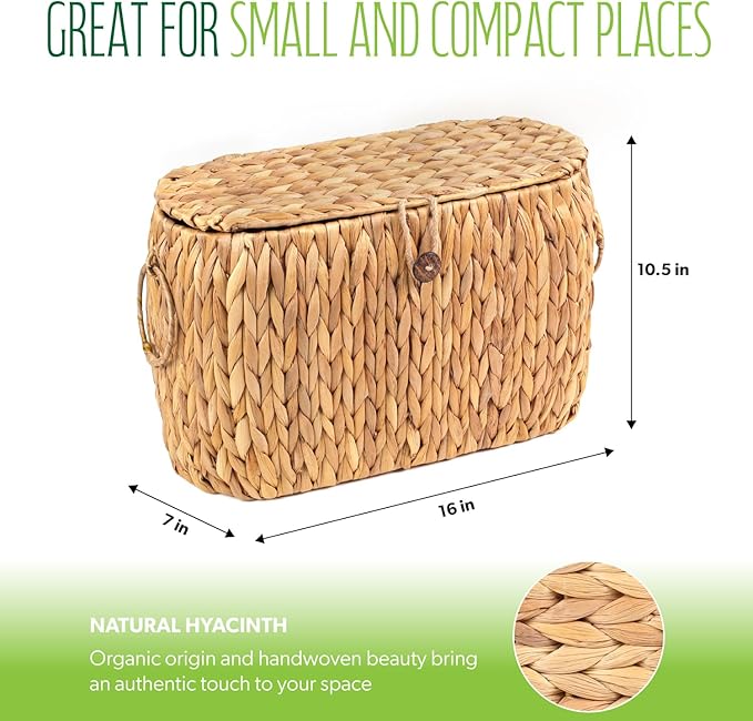 Toilet Paper Storage, Water Hyacinth Baskets with Lid, Toilet Paper Baskets for Storage Holder 6 Rolls, Papers Basket with Built-in Handles for Organizer, Bathroom Accessories Organizer