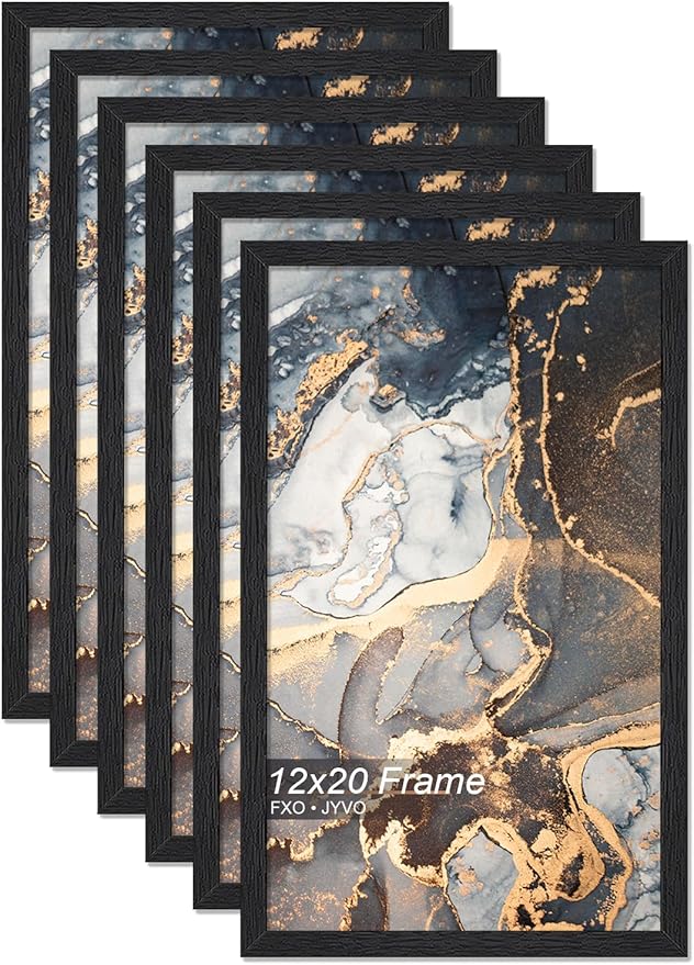 Engineered Wood 12x20 Picture Frame Set of 6, Black Frame for 12 x 20 Inch Picture Poster Photo, Light Weight 12 by 20 Frame with Wood-grain for Wall - 6 Pack/Black/12 x20