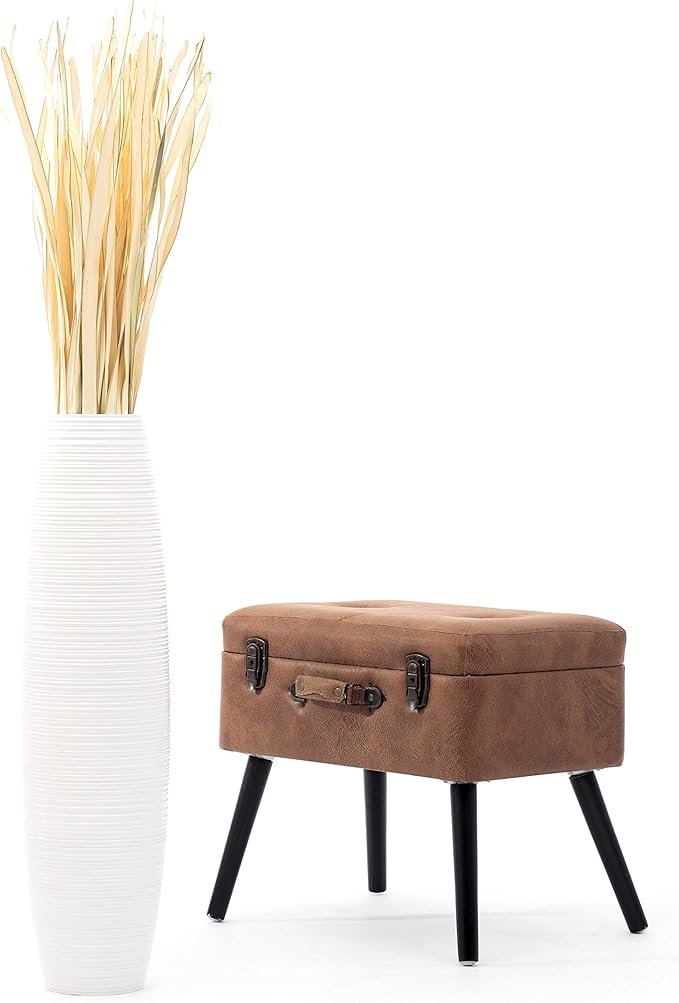 Leewadee Large White Home Decor Floor Vase – Wooden 28 inches Tall Farmhouse Decor Flower Holder for Fake Plant and Pampas Grass