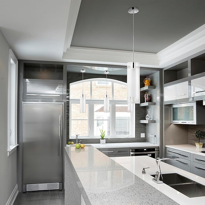 GLOBE Electric 64023 1-Light Pendant Light Fixture, Polished Chrome Finish, Clear Glass Shade with Frosted Insert, Adjustable Height, Modern Lighting for Kitchen Island or Dining Room, Home Décor