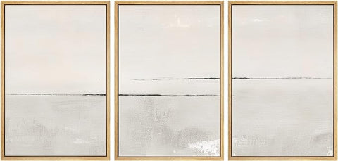 SIGNWIN Framed Canvas Print Wall Art Set Gray Duotone Pastel Watercolor Landscape Shapes Abstract Illustrations Modern Art Decorative Nordic Zen for Living Room, Bedroom, Office - 16"x24"x3 Natural