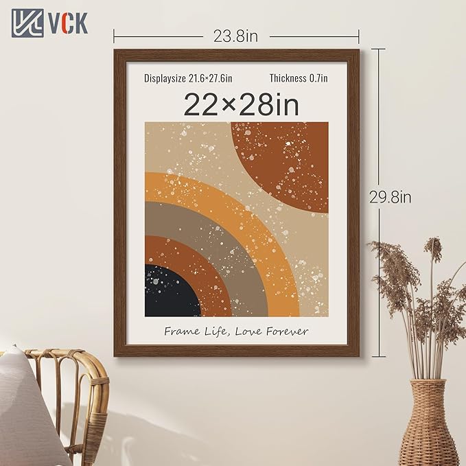 VCK 22x28 Picture Frame 5 Pack, Brown Wood Poster Frame with Exclusive Wood Grain, Wall Hanging