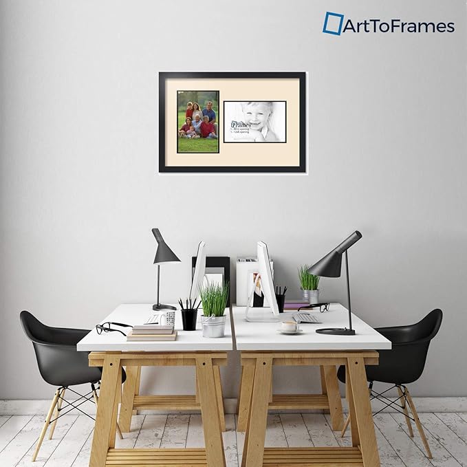 Art to Frames Double-Multimat-777-825/89-FRBW26079 Collage Photo Frame Double Mat with 2-8x12 Openings and Satin Black Frame