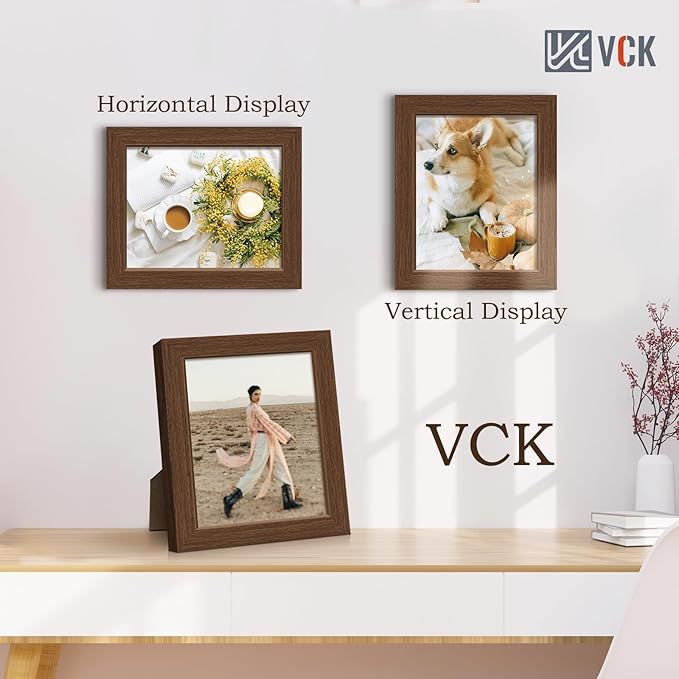 VCK 8x10 Frame Set of 5 - Brown, Wood Picture Frame with Exclusive Wood Grain, Wall Gallery Frame