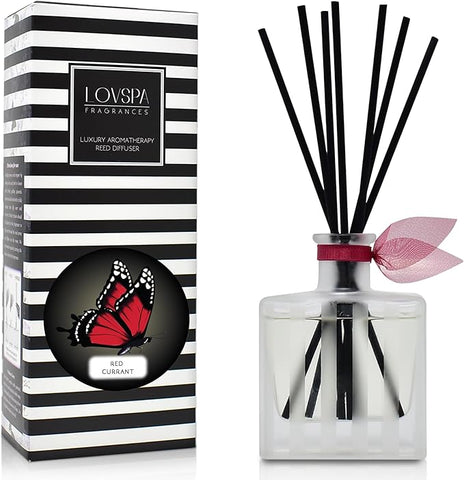 LOVSPA Reed Diffuser Set, Red Currant Scented Oil Diffuser with Sticks, Home Fragrance Accessories for Bathroom Shelf Decor, Aroma Diffusers for Home or Office Desk, USA Made