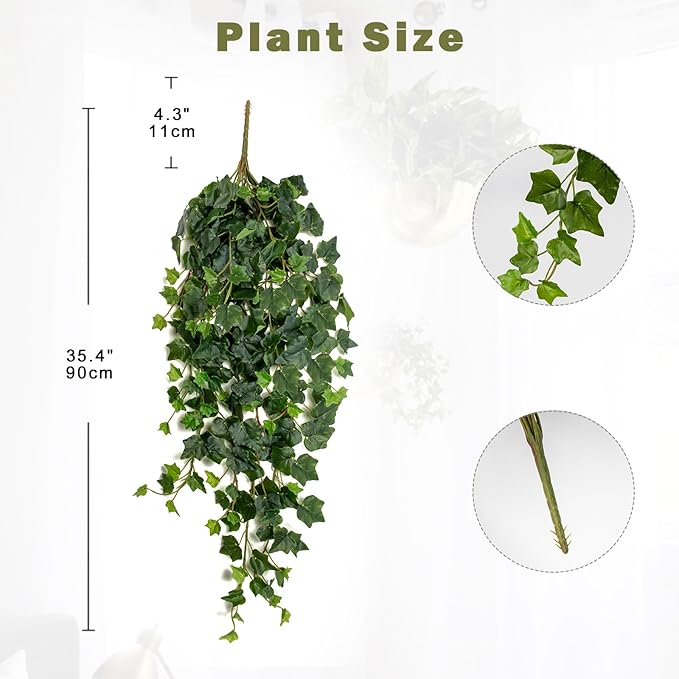 Hollyone Artificial Hanging Plants 36" Fake Ivy Vine Faux Ivy Leaves Hanging Plant Greenery for Wall House Room Patio Indoor Outdoor Home Shelf Office Wedding Decor