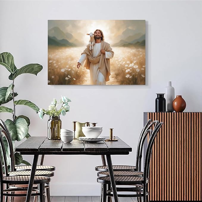 Christian Wall Art Print, Religious Scripture Biblical Decor, Faith-Based Inspirational Landscape with Cross, Digital Printed Canvas Poster for Church, Home Chapel, Prayer Room Decor