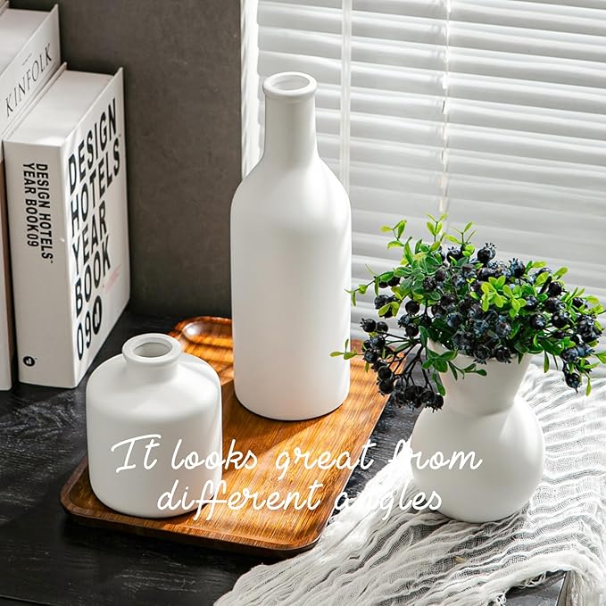 Ceramic Flower Vase Without Dried Fake Flowers, Centerpiece vases for Table, Modern Vases for Home Decor- 3 Pcs