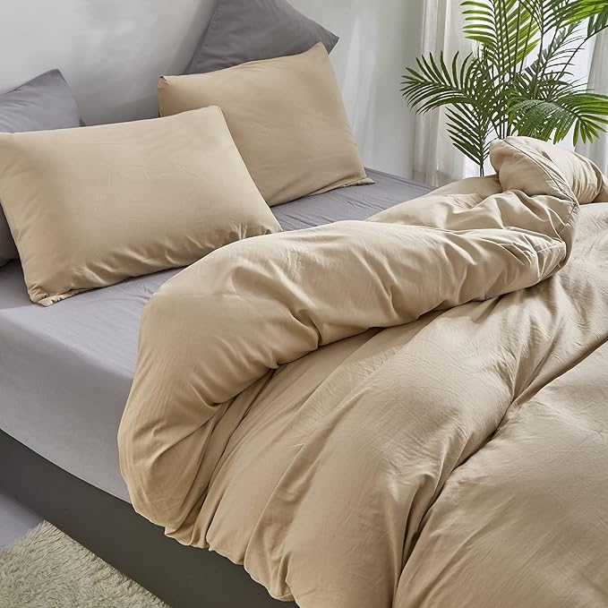 CLOTHKNOW Champagne Queen Size Comforter Set 3Pcs Light Brown Bedding Comforter Sets Beige Queen Comforter Light Khaki Comforter with 2 x Pillowcases