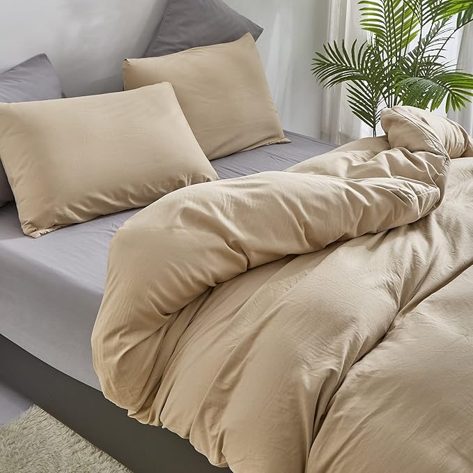 CLOTHKNOW Champagne King Size Comforter Set 3Pcs Beige Bedding Comforter Sets All Season Light Brown Comforter Taupe Comforter with 2 x Pillow Cases
