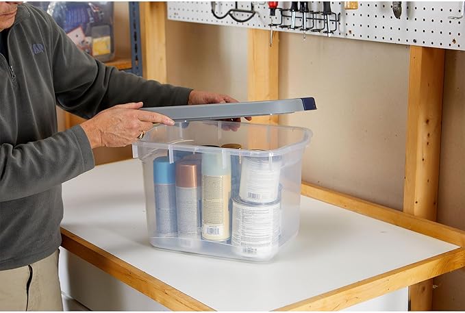 Rubbermaid Roughneck Clear 19Qt/ 4.75 Gal Storage Containers, Pack of 6, with Snap-Fit Grey Lids, Visible Base, Sturdy and Stackable, Great for Storage and Organization