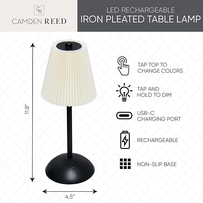 Camden Reed Table Lamp, Desk lamp, 3 Different Lighting Modes, Modern Minimal Design for Dinner/Coffee Table/Restaurant/Bedroom, Bell Black