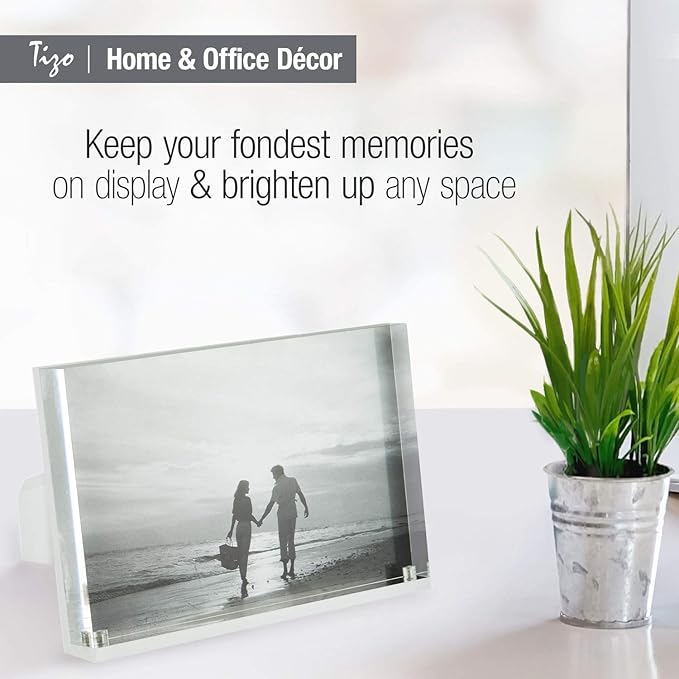TIZO Design Vertical 4x4 Lucite Picture Frame, Durable 1 Inch Thick Clear Lucite & Magnetic Closures, Elegant & Practical Boutique Quality Photo Frame (Multiple Colors Available)