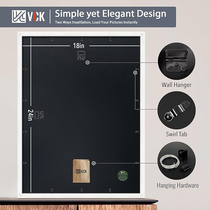 VCK 18x24 Poster Frame White - 5 Pack | with Mat 16x20 | Textured Exclusive Solid Wood Picture Frame | Horizontal and Vertical Formats with Included Hanging Hardware