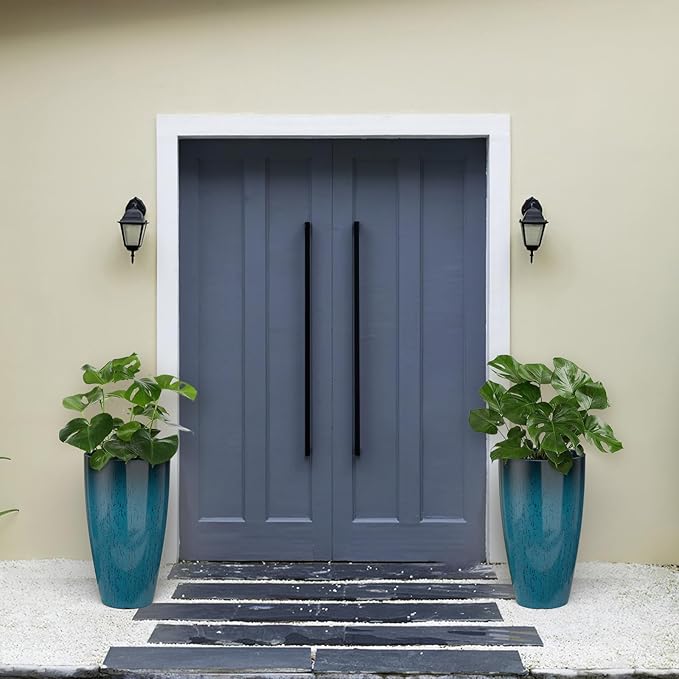 ZMTECH 21 Inch Tall Plant Pots for Indoor & Outdoor Use Set of 2, Large Plastic Planters with Removable Tray for Outside with Drainage Holes for Front Porch Patio Garden, Dark Teal Blue
