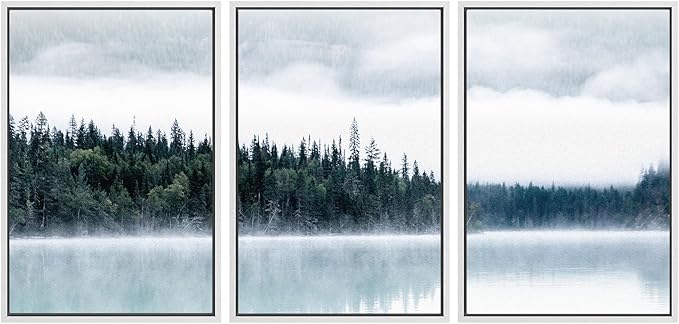 SIGNWIN Framed Canvas Print Wall Art Set Film Grain Cinematic Mountain Forest Lake Nature Wilderness Photography Modern Art Landscape Relax/Calm for Living Room, Bedroom, Office - 16"x24"x3 White