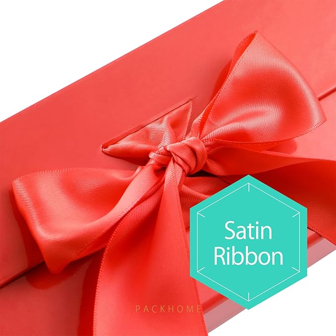 PACKHOME 17x14.5x5.5 Inches, Extra Large Gift Box with Lid, Magnetic Closure Boxes with Ribbon for Clothes and Large Gifts (Glossy Red)