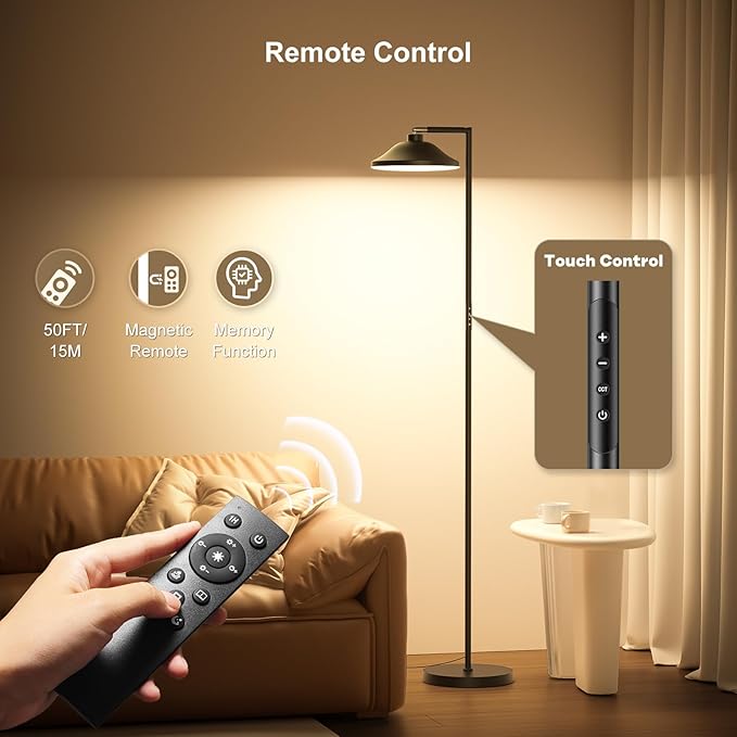 36W Bright Floor Lamps for Living Room, 2 in 1 LED Torchiere Floor Lamps, Standing Lamp for Bedroom, Tall Floor Lamp for Office, Black Modern Reading Lamp