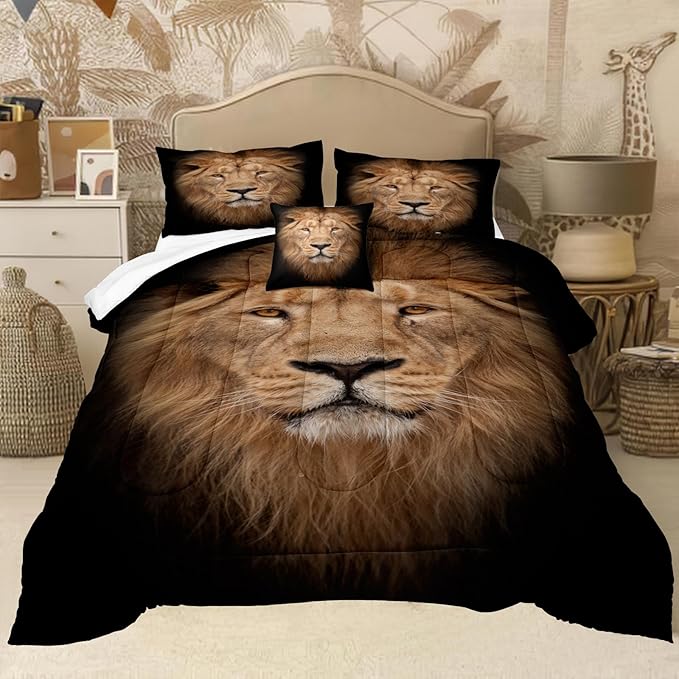 Black Lion Comforter Set African Animal Bedding Comforter 3D Lion Cheetah Safari Wild Animal Theme Forest King Lion Bedroom Set King Size Bed Set