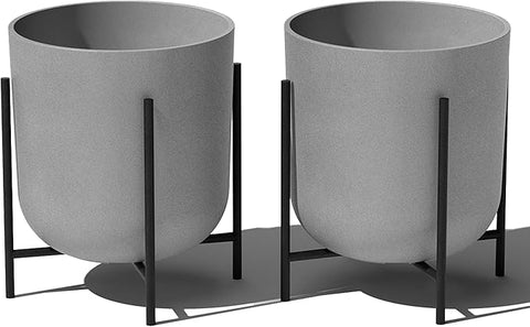 Veradek Mason Series Raised Lima Planter - Round Planter for Patio/Balcony | Plastic-Stone Composite w/Metal Plant Stand | Modern Décor for Plants