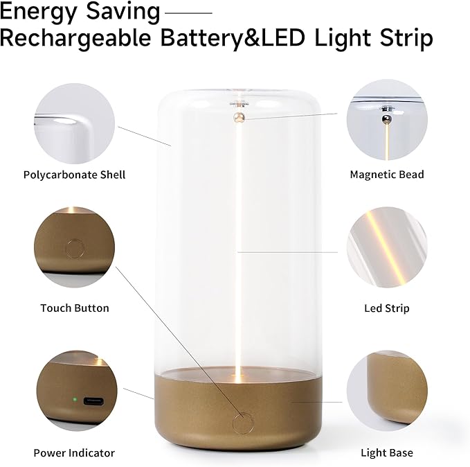 Mini Minimalist Table Lamp Cordless LED Desk Lamp Rechargeable Modern Night Lights Portable Nightstand Lamps Unique Ambient Light Mood Lighting for Bedroom, Beside, Nursery (Golden)