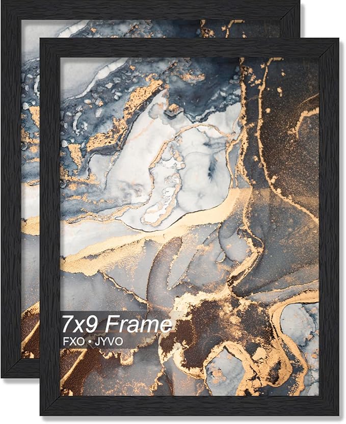Engineered Wood 7x9 Picture Frame Set of 2, Black Frame for 7 x 9 Inch Picture Poster Photo, Light Weight 7 by 9 Frame with Wood-grain for Wall - 2 Pack/Black/7"x9"