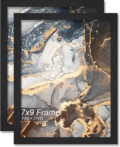 Engineered Wood 7x9 Picture Frame Set of 2, Black Frame for 7 x 9 Inch Picture Poster Photo, Light Weight 7 by 9 Frame with Wood-grain for Wall - 2 Pack/Black/7"x9"