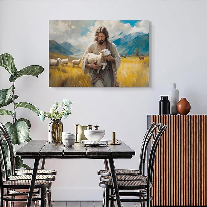 Christian Wall Art Print, Religious Scripture Biblical Decor, Faith-Based Inspirational Landscape with Cross, Digital Printed Canvas Poster for Church, Home Chapel, Prayer Room Decor