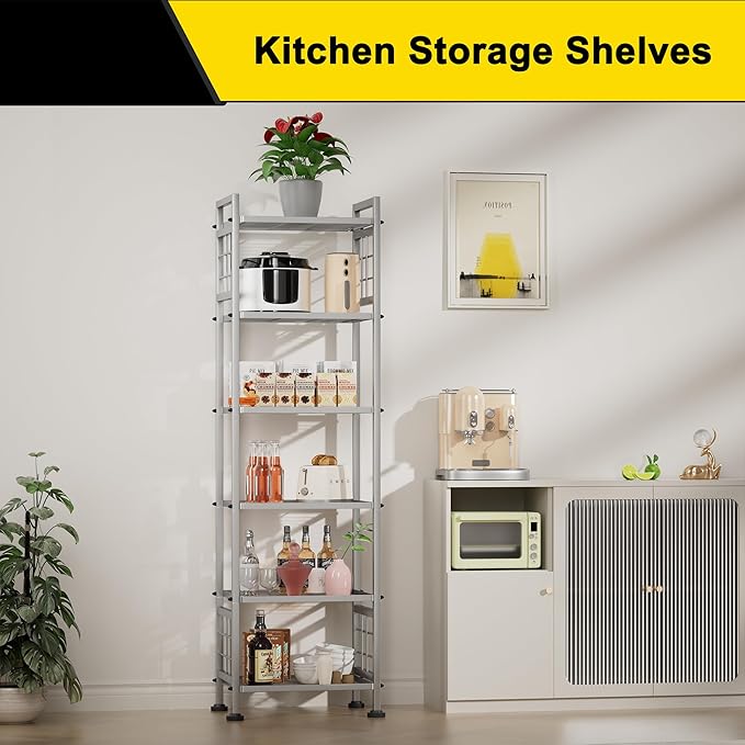 GIOTORENT 6-Wire Standing Storage Shelf, Metal Shelving Unit Pantry Rack for Laundry Kitchen Bathroom Organizer(Silver)