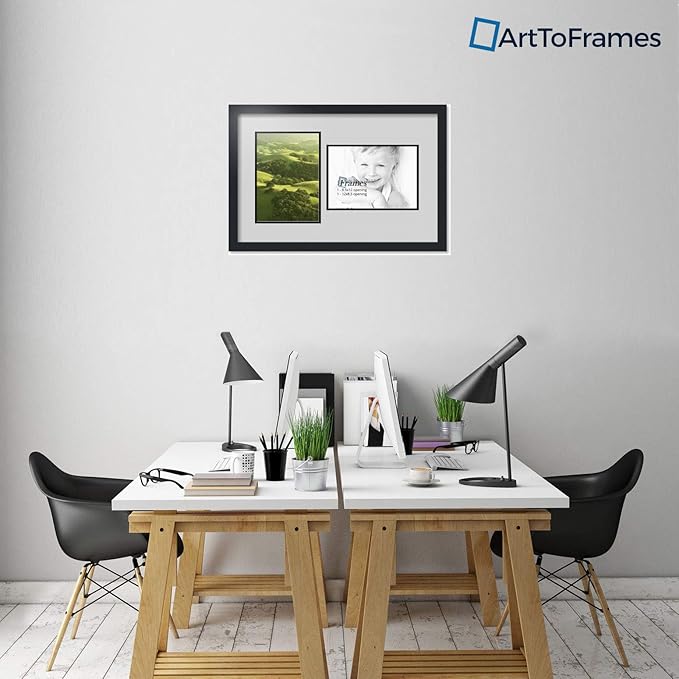 ArtToFrames Collage Photo Frame Double Mat with 2 - 8.5x12 Openings and Satin Black Frame