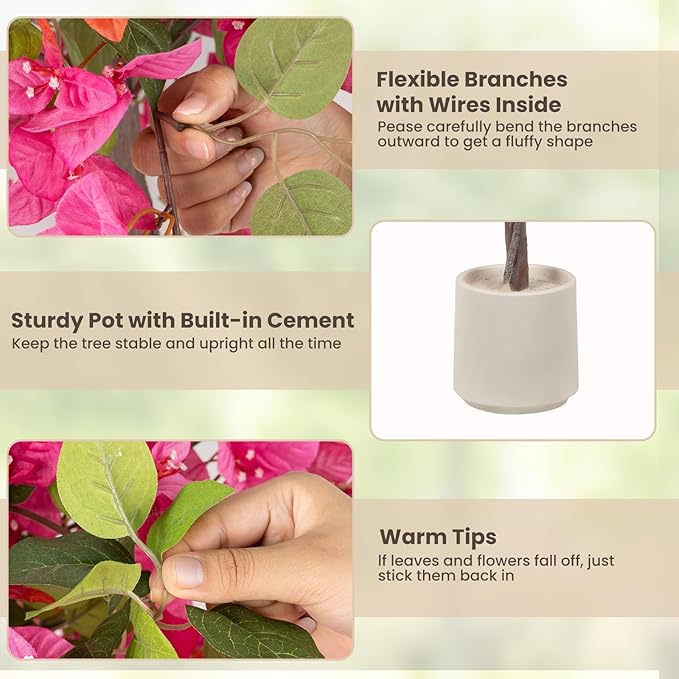 Romantic Season 5FT Artificial Bougainvillea Tree, Faux Silk Bougainvillea Plant with Pot for Indoor Outdoor Decor, Tall Fake Tropical Tree for Home, Office, Patio, Balcony, Wedding Decoration