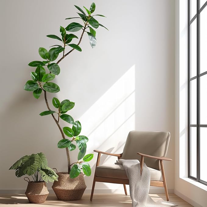 7.2ft Artificial Rubber Tree Faux Plants Indoor Faux Floor Artificial Trees Indoor,Fake Plant Fake Tropical Plants,Large Floor,Real Touch Rubber Tree for Home Decor