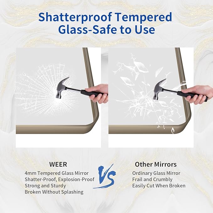 WEER 36x30 Inch Bronze Bathroom Mirror for Vanity, Brushed Bronze Metal Frame Mirror for Wall, Rounded Rectangle Bronze Frame Mirror with Tempered Glass, Anti-Rust (Horizontal/Vertical)