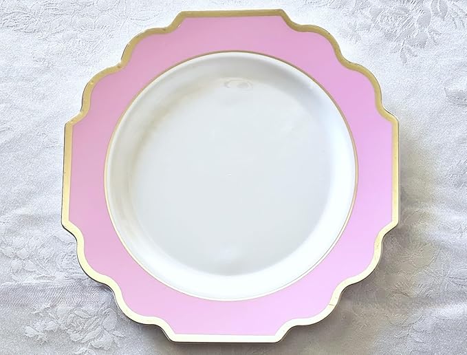 " OCCASIONS " 80 Plates Pack,(40 Guests) Heavyweight Premium Wedding Party Disposable Plastic Plates Set -40 x 10.5'' Dinner + 40 x 8'' Salad/Dessert(Imperial in Light Pink & Gold)