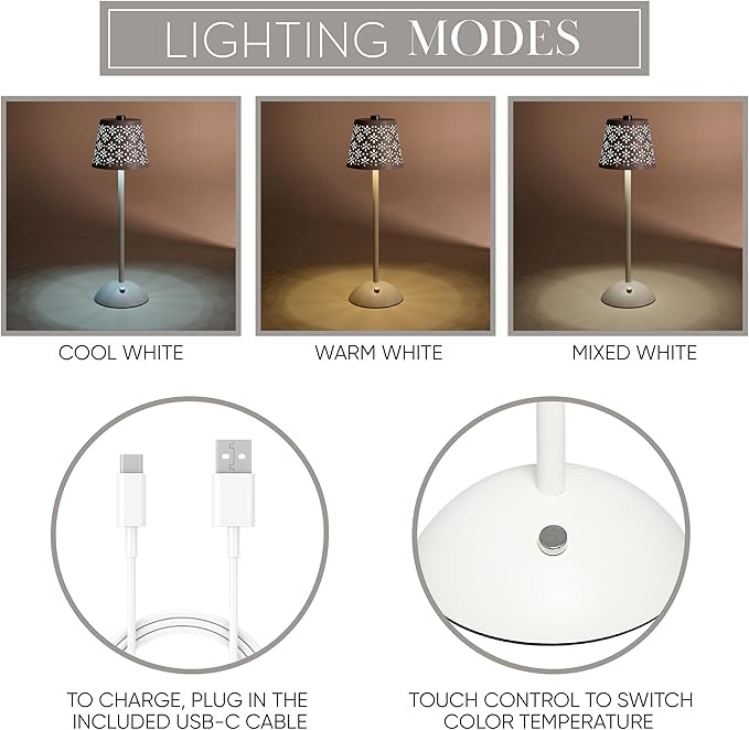 Camden Reed Table Lamp, Desk lamp, 3 Different Lighting Modes, Modern Minimal Design for Dinner/Coffee Table/Restaurant/Bedroom, Ivory