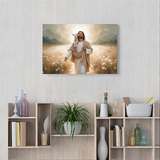 Christian Wall Art Print, Religious Scripture Biblical Decor, Faith-Based Inspirational Landscape with Cross, Digital Printed Canvas Poster for Church, Home Chapel, Prayer Room Decor