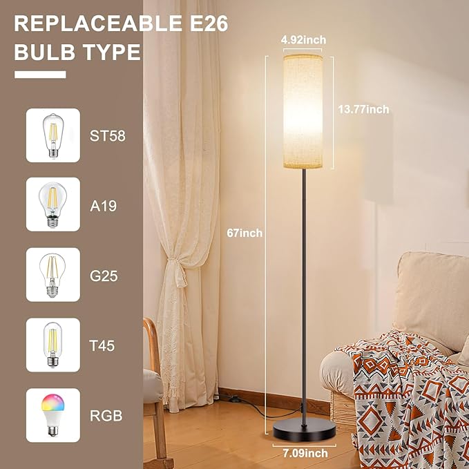 Frideko 2 Pack Floor Lamps for Living Room, Dimmable Colors Temperature & Brightness, Modern Floor Lamp with Remote, Tall Standing Lamps for Living Room Bedroom Office, Beige Shade 9W RGB Bulb