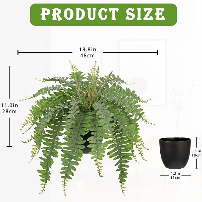 Hollyone Artificial Fern Plants in Pot 18.8" Small Artificial Boston Fern 24 Leaves for Outdoors & Indoor Faux Potted Plant Fake Ferns Bush Plant Patio Garden Farmhouse Porch Home Decor Dusty Green