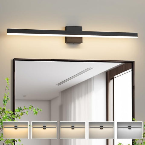 Black Bathroom Vanity Light 39.4 inch, 24W Dimmable 5CCT LED Modern Bathroom Light Fixture Over Mirror - ETL Certificated