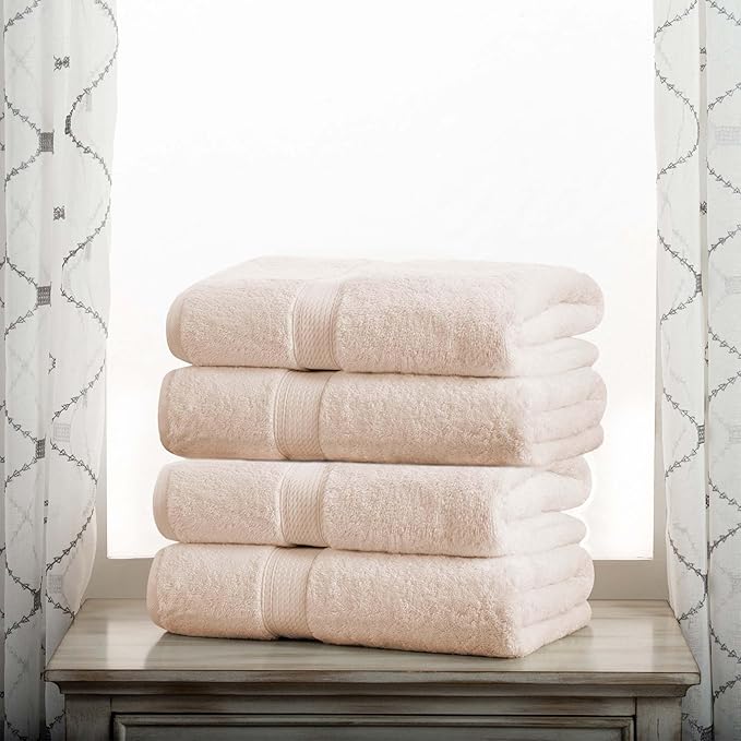 BNM Egyptian Cotton Heavyweight Towels, Ideal For Bathroom, Shower, Spa, 800 GSM Bath Towels, Highly-Absorbent, Luxury Bathroom Essentials, Ultra-Soft Plush Home Basics, Bath Towel Set of 4, Cream