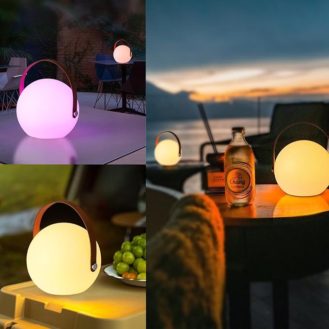 LED Glowing Ball Light with Handle, 7-Inch Cordless 16 Color Changing and 4 Light Modes Kids Night Light, Rechargeable & Dimmable Mood Lamp with Remote Control for Home Party Camping