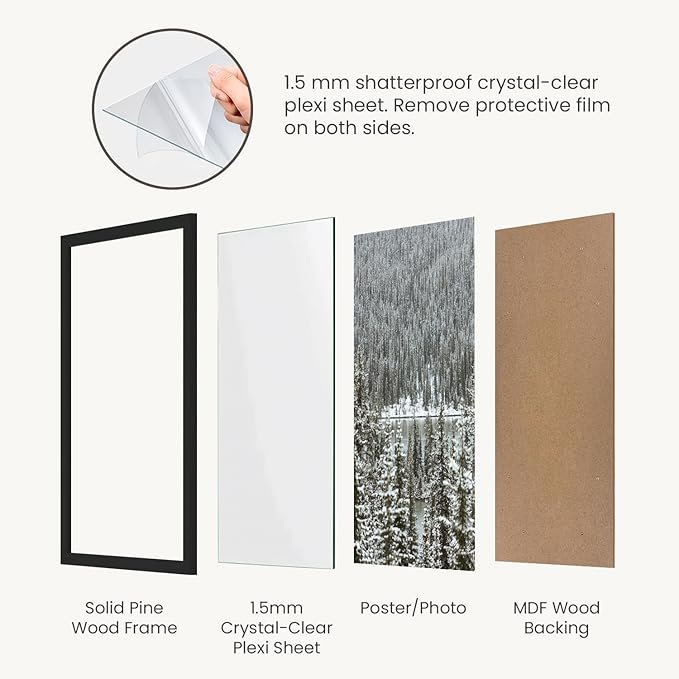 Opposite Wall - 20x20 in - Black Solid Wood Picture Frame - Lightweight, Versatile & Shatterproof - Wall Hanging Photo or Poster Frame - Wall Decor for Office, Gallery & Home